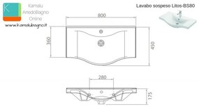 Kamalu - lavandino bagno sospeso 80cm ceramica litos-bs80