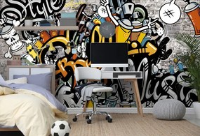 Carta da parati – Graffiti su muro di mattoni