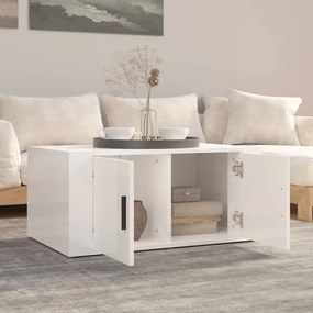 Tavolino da salotto bianco lucido 80x50x36cm legno multistrato