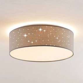 Plafoniera a LED Ellamina Lindby, Alluminio / Grigio / Zincato, Soggiorno / Sala da pranzo, Tessuto / Stoffa / Seta, Moderno, Plafoniera LED