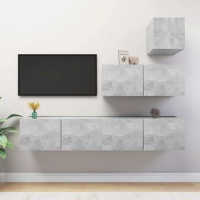 Set Di Mobili Porta Tv 4 Pz Grigio Cemento İn Legno Multistrato /