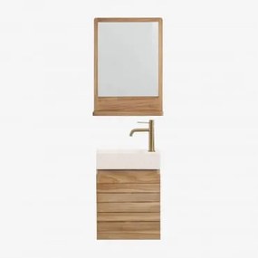 Set Arredo Bagno In Legno Teak Con Lavabo Integrato In Cemento Napier Legno Di Teak & Rectangular Madera (50x70 Cm) Mazure & Dorato ↑20 Cm - Sklum