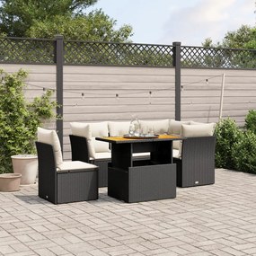 Set divani da giardino 5 pz con cuscini in polyrattan nero