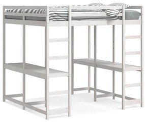Letto Soppalco Scrivania E Scala Bianco 140x200cm Massello Pino /
