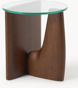 Tavolino rotondo in legno con piano in vetro Miya