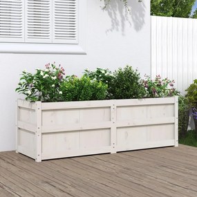 Fioriera Da Giardino Bianca 150x50x50 Cm Legno Massello Di Pino /