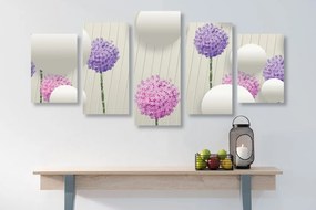 Quadri 5 pezzi – Fiori interessanti con elementi e motivi astratti