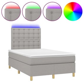 Letto a molle materasso e led grigio chiaro 120x200 cm tessuto