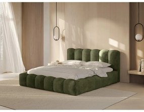 Letto matrimoniale imbottito verde con spazio contenitivo e rete 180x200 cm Lupine - Micadoni Home
