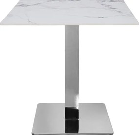 Tavolo ristorante bar top per esterno 80x80 cm effetto Marmo venato e base argento H 75