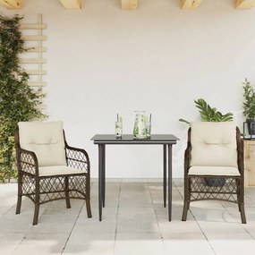 Set bistrò 3 pz con cuscini marrone in polyrattan