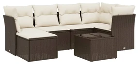 Set divani da giardino 7 pz con cuscini marrone in polyrattan