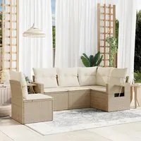 Set Divano da Giardino 5 pz con Cuscini Beige in Polyrattan 3252505