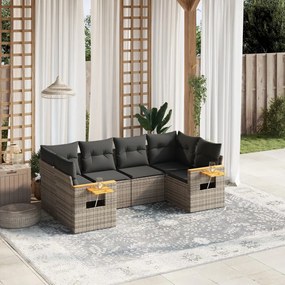 Set Divano da Giardino 6 pz con Cuscini Grigio in Polyrattan