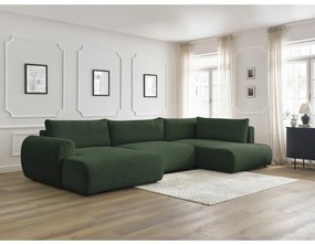 Divano angolare in verde scuro allungabile (con penisola a sinistra/a forma di "U") con rivestimento in velluto a coste Lucien – Bobochic Paris