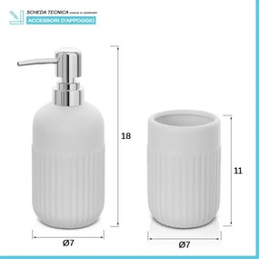 Accessori bagno da appoggio in set 3 pezzi in ceramica colore bianco Cup
