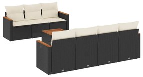 Set divani da giardino con cuscini 8 pz nero in polyrattan