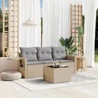 Set Divano da Giardino 4 pz con Cuscini Beige in Polyrattan 3252206