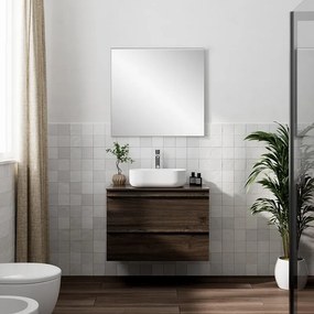Mobile Linea L80 H55 P45 in laminato rovere cotto 2 cassetti a chiusura ammortizzata e top per lavabo in appoggio