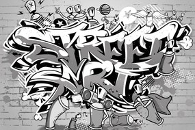 Carta da parati – Scritta Street Art grigia con spray