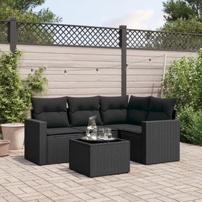 Set divani da giardino 5 pz con cuscini in polyrattan nero