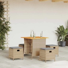 Set Da Pranzo Da Giardino 5 Pz Con Cuscini Beige İn Polyrattan /