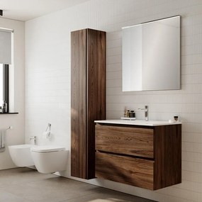 Mobile bagno con lavabo STEP L80 x H60 x P46 cm walnut in mdf 2 cassetti per vasca centrale