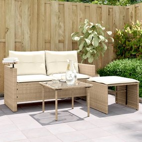 Set divano da giardino 3 pz con cuscini beige in polyrattan