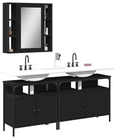 Set Di Mobili Da Bagno 3 Pz Nero İn Legno Multistrato /