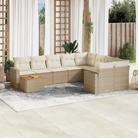 Set divano da giardino 10 pz con cuscini beige in polyrattan