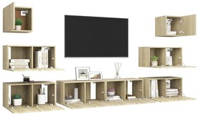 Set porta tv 8 pz rovere sonoma in truciolato