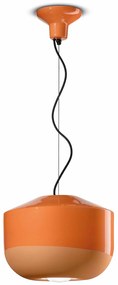 Sospensione Grande Vintage Decò Bellota Ceramica Arancio Pesca 1 Luce E27