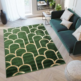 Tappeto moderno di colore verde con un esclusivo motivo dorato  Larghezza: 80 cm | Lunghezza: 150 cm