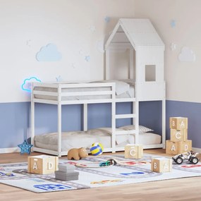 Letto A Castello Con Tetto Bianco 90x200 Cm İn Legno Di Pino /