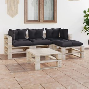 Set divani da giardino pallet 5 pz con cuscini in legno di pino