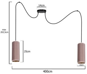 Lampadario a sospensione AVALO 2xE27/60W/230V rosa/rame