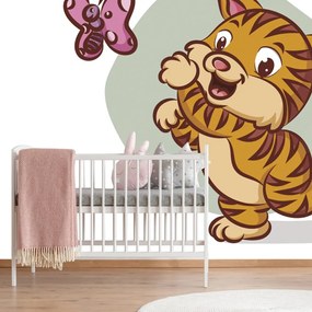 Carta da parati – Gattino carino con farfalla
