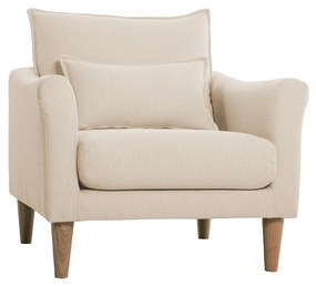 Poltrona scandinava in tessuto beige e massello di hevea KATE