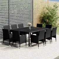 Set da Pranzo per Giardino 11 pz in Polyrattan Nero 3058562