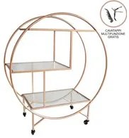 Carrello Porta Bevande da Bar Trolley da Cocktail per Salotto Bar Ristoranti in Stile Art Deco Telaio in Ferro Finitura in Colori Metallici Dorati - Grande - Oro Rosato