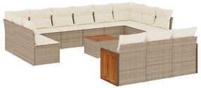 Set Divani da Giardino 14pz con Cuscini in Polyrattan Beige