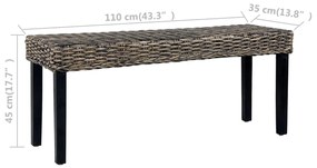 Panca 110 cm Nera in Rattan Naturale Kubu e Massello di Mango