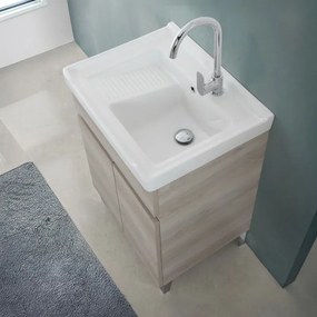 Mobile lavatoio 60x46,8 cm rovere grigio con vasca in ceramica bianca