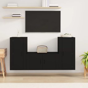 Set Mobili Porta TV 3 pz Nero in Legno Multistrato