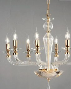 Lampadario villa vetro e metallo 12 luci oro e trasparente attacco ...