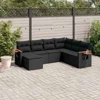 Set Divani da Giardino con Cuscini 7pz Nero Polyrattan 3259444