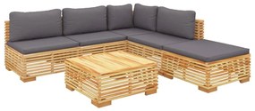 Set divani da giardino 6 pz con cuscini legno massello di teak