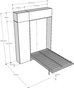 Letto a scomparsa con mobili una piazza e mezza 120 cm KENTARO Bianco Frassino