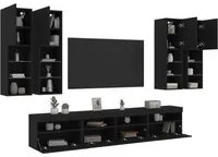 Set Mobili TV a Muro 7 pz con Luci LED Nero 3216772