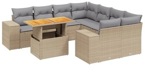 Set divano da giardino 9 pz con cuscini beige in polyrattan